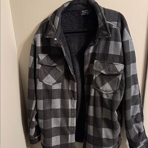 Men's Black and Gray Plaid Shirt Jacket